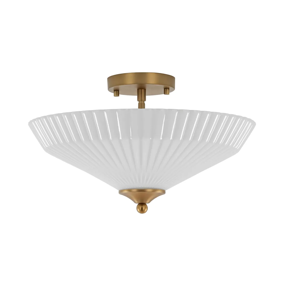 Sculptural Shine Opal Glass Pleated Cone Semi Flush Mount