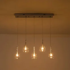 Silver 5-Light Clear Glass Teardrop Linear Island Pendant