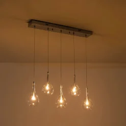 Silver 5-Light Clear Glass Teardrop Linear Island Pendant