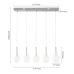 Silver 5-Light Clear Glass Teardrop Linear Island Pendant