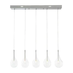 Silver 5-Light Clear Glass Teardrop Linear Island Pendant