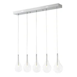 Silver 5-Light Clear Glass Teardrop Linear Island Pendant