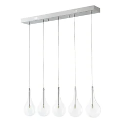 Silver 5-Light Clear Glass Teardrop Linear Island Pendant