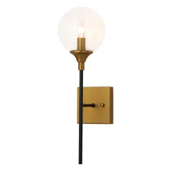 Simple Brass Black 1-Light Glass Globe Vanity Wall Sconce