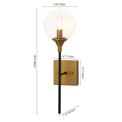 Simple Brass Black 1-Light Glass Globe Vanity Wall Sconce