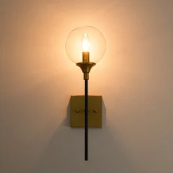 Simple Brass Black 1-Light Glass Globe Vanity Wall Sconce