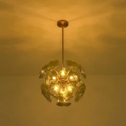 Summer Art Deco Bloom Green Lotus Leaf Sunburst Chandelier