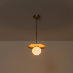 Sunburst Brass 1-Light Shine Opal Glass Globe Pendant