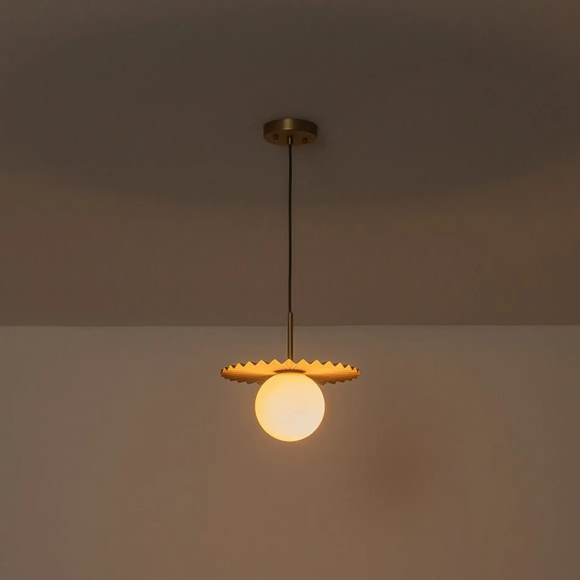 Sunburst Brass 1-Light Shine Opal Glass Globe Pendant