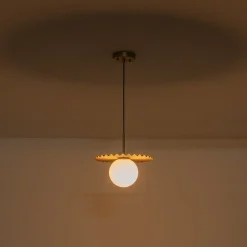 Sunburst Brass 1-Light Shine Opal Glass Globe Pendant