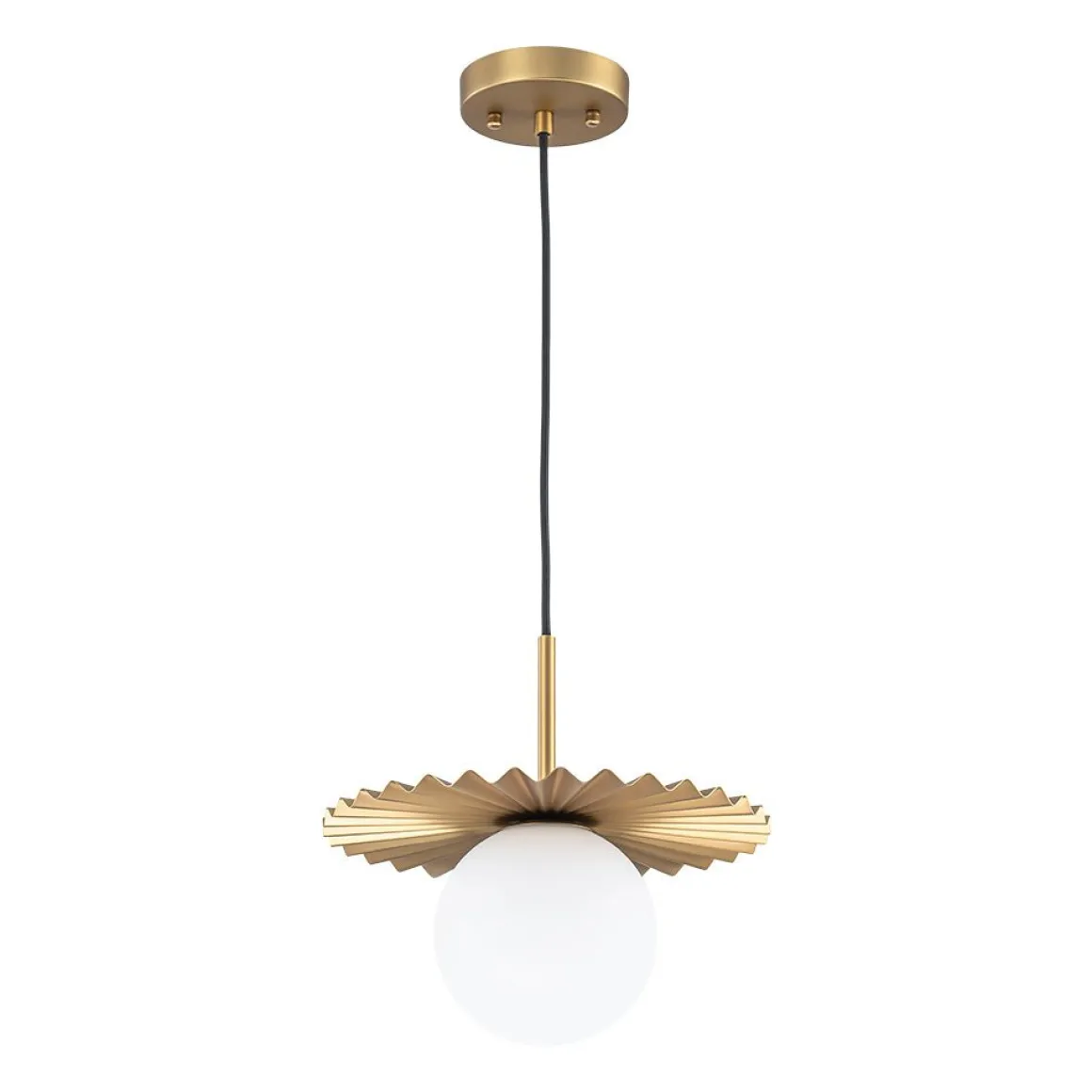 Sunburst Brass 1-Light Shine Opal Glass Globe Pendant