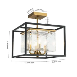 Textured Glass Candle Style Square Lantern Ceiling Light