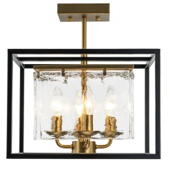 Textured Glass Candle Style Square Lantern Ceiling Light