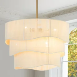3-Tier Beige Woven Thread Drum Pendant Light