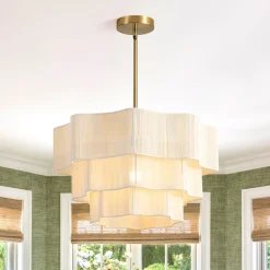 3-Tier Beige Woven Thread Round Cage Pendant Light