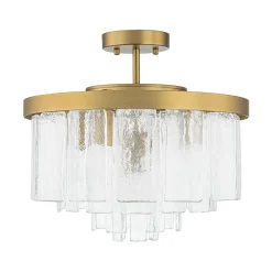Tiered Hammered Water Glass Round Semi Flush Mount