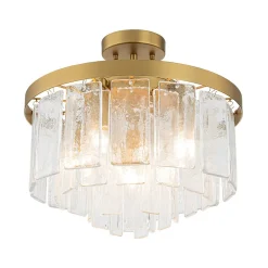 Tiered Hammered Water Glass Round Semi Flush Mount