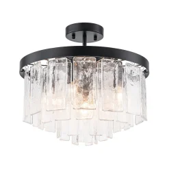 Tiered Hammered Water Glass Round Semi Flush Mount