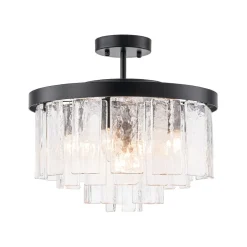 Tiered Hammered Water Glass Round Semi Flush Mount