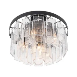Tiered Hammered Water Glass Round Semi Flush Mount