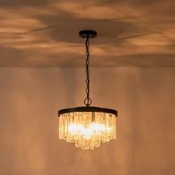 Tiered Hammered Water Glass Round Semi Flush Mount