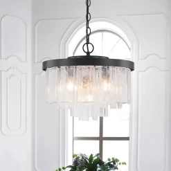 Tiered Hammered Water Glass Round Semi Flush Mount