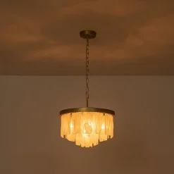 Tiered Opal Swirl Glass Round Semi Flush Mount Chandelier
