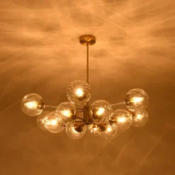 Tiered Ribbed Glass Globe Round Sputnik Chandelier