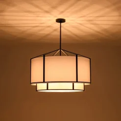 2-Tier Large White Fabric Drum Cage Chandelier
