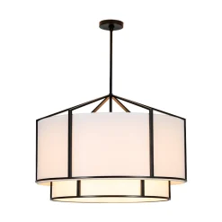 2-Tier Large White Fabric Drum Cage Chandelier