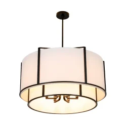 2-Tier Large White Fabric Drum Cage Chandelier