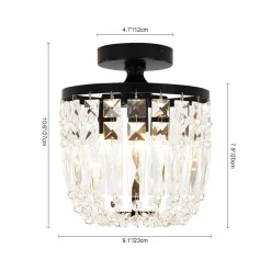 Vintage Black Draped Crystal Round Semi Flush Mount