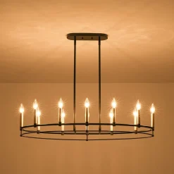 Vintage 12-Light Black Brass Candle Wide Island Chandelier