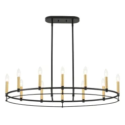 Vintage 12-Light Black Brass Candle Wide Island Chandelier
