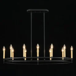 Vintage 12-Light Black Brass Candle Wide Island Chandelier