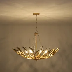 Vintage Luxe Gold Bloom Leaf Branch Oversized Basket Chandelier