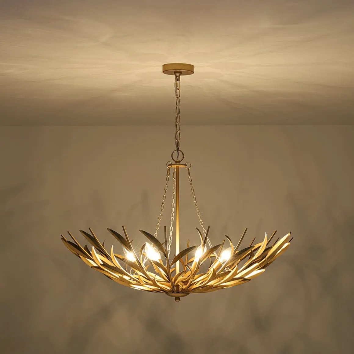 Vintage Luxe Gold Bloom Leaf Branch Oversized Basket Chandelier
