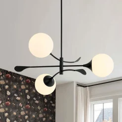 Wind-Vane Tiered 3-Light Opal Glass Globe Sputnik Chandelier